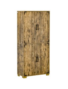 HOMCOM Farmhouse Style Tall Cupboard 4-Door Cabinet with Storage Shelves for Bedroom & Living Room, Rustic Wood Effect 838-194V0