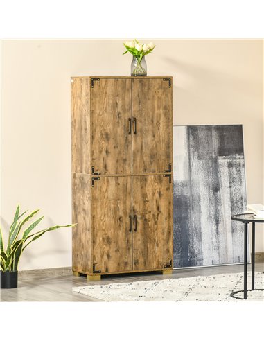 HOMCOM Farmhouse Style Tall Cupboard 4-Door Cabinet with Storage Shelves for Bedroom & Living Room, Rustic Wood Effect 838-194V0