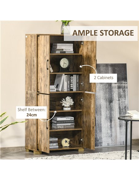 HOMCOM Farmhouse Style Tall Cupboard 4-Door Cabinet with Storage Shelves for Bedroom & Living Room, Rustic Wood Effect 838-194V0 - pic 92597 | FastDaddyshop