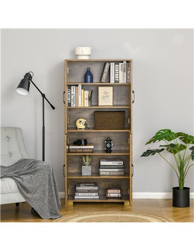 HOMCOM Farmhouse Style Tall Cupboard 4-Door Cabinet with Storage Shelves for Bedroom & Living Room, Rustic Wood Effect 838-194V0