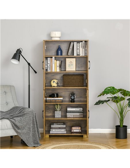 HOMCOM Farmhouse Style Tall Cupboard 4-Door Cabinet with Storage Shelves for Bedroom & Living Room, Rustic Wood Effect 838-194V0 - pic 92599 | FastDaddyshop