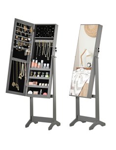 HOMCOM Lockable Jewellery Cabinet with Full-Length Mirror, Armoire Organiser for Bedroom Dressing Room, Grey 831-462GY