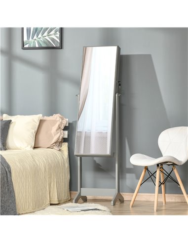 HOMCOM Lockable Jewellery Cabinet with Full-Length Mirror, Armoire Organiser for Bedroom Dressing Room, Grey 831-462GY
