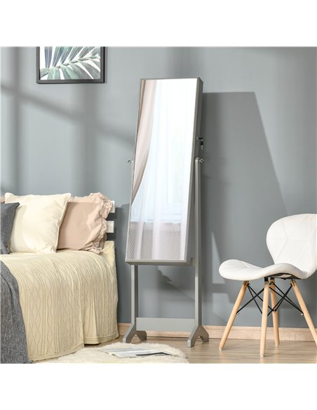 HOMCOM Lockable Jewellery Cabinet with Full-Length Mirror, Armoire Organiser for Bedroom Dressing Room, Grey 831-462GY - pic 92604 | FastDaddyshop