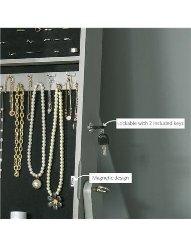 HOMCOM Lockable Jewellery Cabinet with Full-Length Mirror, Armoire Organiser for Bedroom Dressing Room, Grey 831-462GY