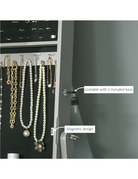 HOMCOM Lockable Jewellery Cabinet with Full-Length Mirror, Armoire Organiser for Bedroom Dressing Room, Grey 831-462GY - pic 92608 | FastDaddyshop