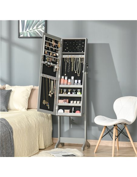 HOMCOM Lockable Jewellery Cabinet with Full-Length Mirror, Armoire Organiser for Bedroom Dressing Room, Grey 831-462GY - pic 92609 | FastDaddyshop
