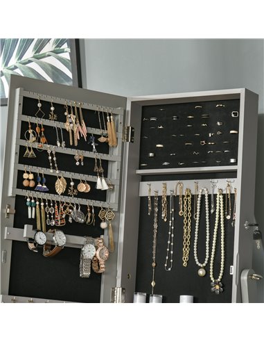 HOMCOM Lockable Jewellery Cabinet with Full-Length Mirror, Armoire Organiser for Bedroom Dressing Room, Grey 831-462GY