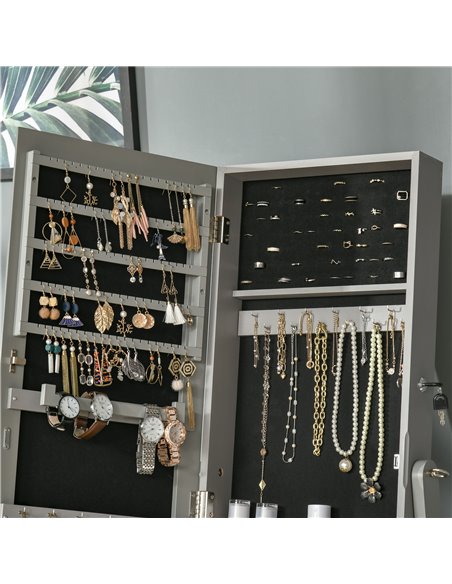 HOMCOM Lockable Jewellery Cabinet with Full-Length Mirror, Armoire Organiser for Bedroom Dressing Room, Grey 831-462GY - pic 92611 | FastDaddyshop