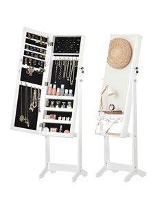 HOMCOM Lockable Jewellery Cabinet with Full-Length Mirror, Armoire Organiser for Bedroom Dressing Room, White 831-462WT