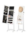 HOMCOM Lockable Jewellery Cabinet with Full-Length Mirror, Armoire Organiser for Bedroom Dressing Room, White 831-462WT