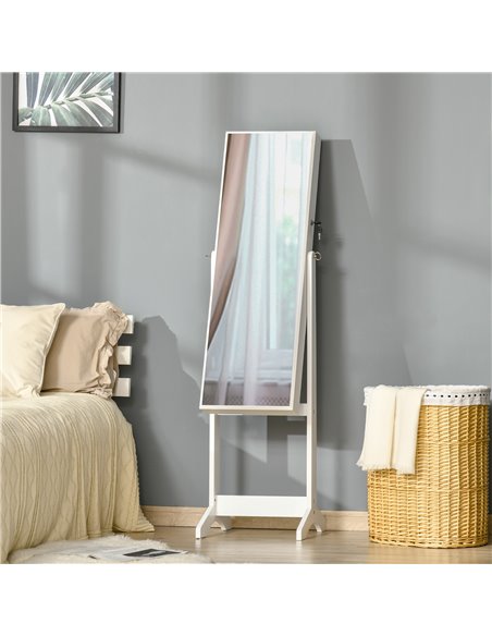 HOMCOM Lockable Jewellery Cabinet with Full-Length Mirror, Armoire Organiser for Bedroom Dressing Room, White 831-462WT - pic 92613 | FastDaddyshop