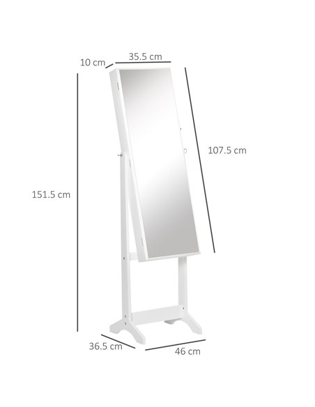 HOMCOM Lockable Jewellery Cabinet with Full-Length Mirror, Armoire Organiser for Bedroom Dressing Room, White 831-462WT - pic 92614 | FastDaddyshop