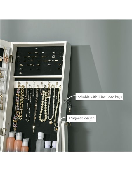 HOMCOM Lockable Jewellery Cabinet with Full-Length Mirror, Armoire Organiser for Bedroom Dressing Room, White 831-462WT - pic 92617 | FastDaddyshop