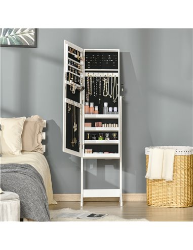 HOMCOM Lockable Jewellery Cabinet with Full-Length Mirror, Armoire Organiser for Bedroom Dressing Room, White 831-462WT