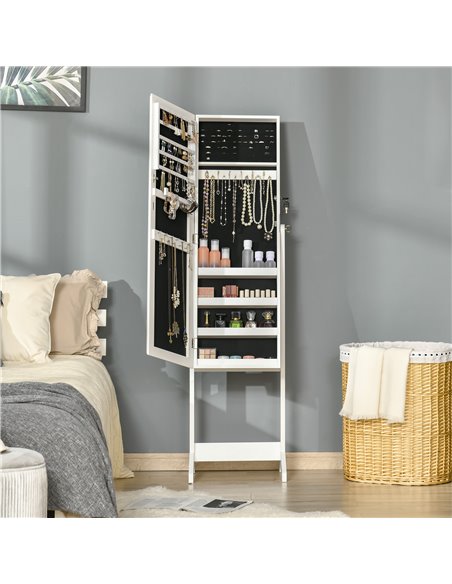 HOMCOM Lockable Jewellery Cabinet with Full-Length Mirror, Armoire Organiser for Bedroom Dressing Room, White 831-462WT - pic 92618 | FastDaddyshop