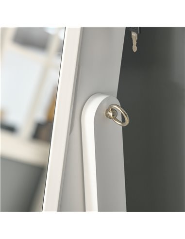 HOMCOM Lockable Jewellery Cabinet with Full-Length Mirror, Armoire Organiser for Bedroom Dressing Room, White 831-462WT