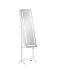 HOMCOM Mirror Jewelry Cabinet with LED Light, Three Storage Boxes & Five Shelves Storage for Make-up, Perfumes, Jewellery, Locka