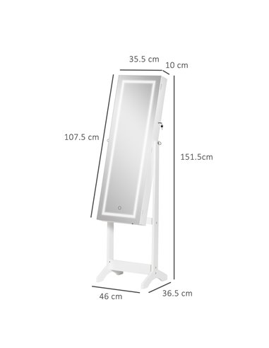 HOMCOM Mirror Jewelry Cabinet with LED Light, Three Storage Boxes & Five Shelves Storage for Make-up, Perfumes, Jewellery, Locka