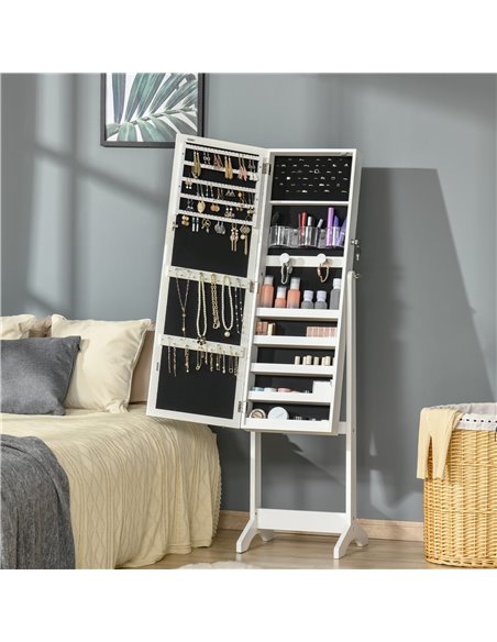 HOMCOM Mirror Jewelry Cabinet with LED Light, Three Storage Boxes & Five Shelves Storage for Make-up, Perfumes, Jewellery, Locka - pic 92627 | FastDaddyshop