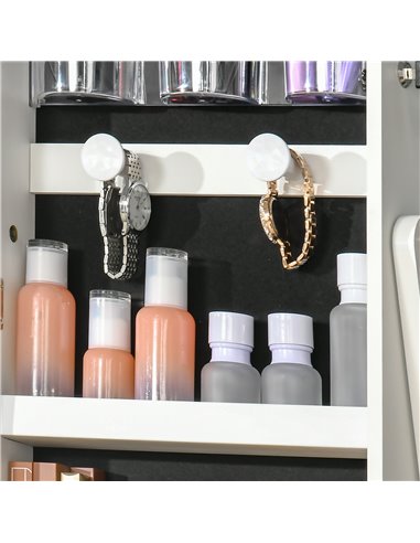 HOMCOM Mirror Jewelry Cabinet with LED Light, Three Storage Boxes & Five Shelves Storage for Make-up, Perfumes, Jewellery, Locka
