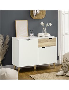 HOMCOM Contemporary Sideboard, Freestanding Storage Cabinet with Drawer, 2 Door Cupboard for Living Room, Hallway, Elegant White 2