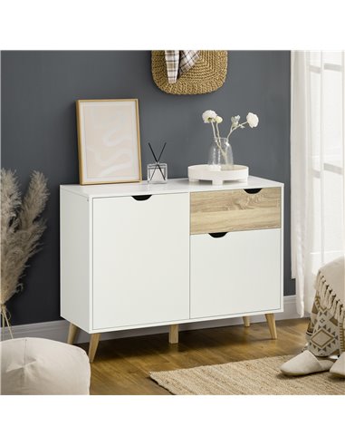 HOMCOM Contemporary Sideboard, Freestanding Storage Cabinet with Drawer, 2 Door Cupboard for Living Room, Hallway, Elegant White