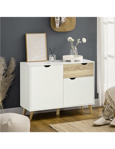 HOMCOM Contemporary Sideboard, Freestanding Storage Cabinet with Drawer, 2 Door Cupboard for Living Room, Hallway, Elegant White - pic 92676 | FastDaddyshop