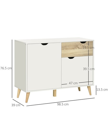 HOMCOM Contemporary Sideboard, Freestanding Storage Cabinet with Drawer, 2 Door Cupboard for Living Room, Hallway, Elegant White - pic 92677 | FastDaddyshop