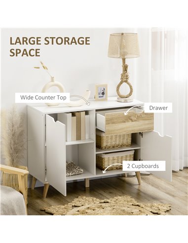 HOMCOM Contemporary Sideboard, Freestanding Storage Cabinet with Drawer, 2 Door Cupboard for Living Room, Hallway, Elegant White