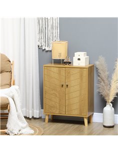 HOMCOM Vintage Storage Cabinet with Double Chevron Doors and Pine Wood Legs, Side Cabinet, Natural Wood Effect 838-355V00ND 2
