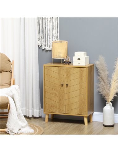 HOMCOM Vintage Storage Cabinet with Double Chevron Doors and Pine Wood Legs, Side Cabinet, Natural Wood Effect 838-355V00ND