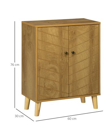 HOMCOM Vintage Storage Cabinet with Double Chevron Doors and Pine Wood Legs, Side Cabinet, Natural Wood Effect 838-355V00ND