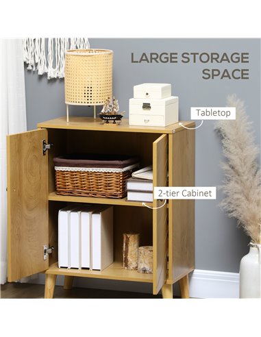 HOMCOM Vintage Storage Cabinet with Double Chevron Doors and Pine Wood Legs, Side Cabinet, Natural Wood Effect 838-355V00ND