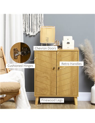 HOMCOM Vintage Storage Cabinet with Double Chevron Doors and Pine Wood Legs, Side Cabinet, Natural Wood Effect 838-355V00ND