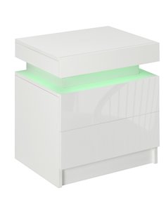 HOMCOM White Bedside Cabinets with LED Light, High Gloss Front Nightstand with 2 Drawers, for Living Room, Bedroom 831-651V70WT