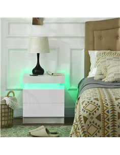 HOMCOM White Bedside Cabinets with LED Light, High Gloss Front Nightstand with 2 Drawers, for Living Room, Bedroom 831-651V70WT 2