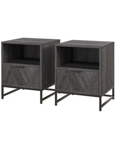 HOMCOM Bedside Cabinets: Dual Nightstands with Drawer & Shelf, Steel Legs for Living & Bedroom, Charcoal Grey 831-P070