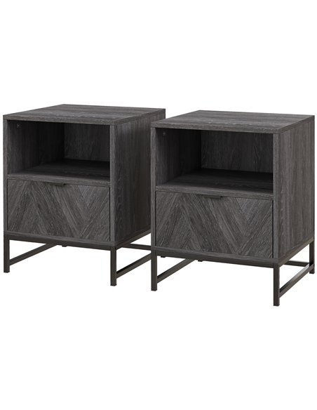 HOMCOM Bedside Cabinets: Dual Nightstands with Drawer & Shelf, Steel Legs for Living & Bedroom, Charcoal Grey 831-P070 - pic 92720 | FastDaddyshop