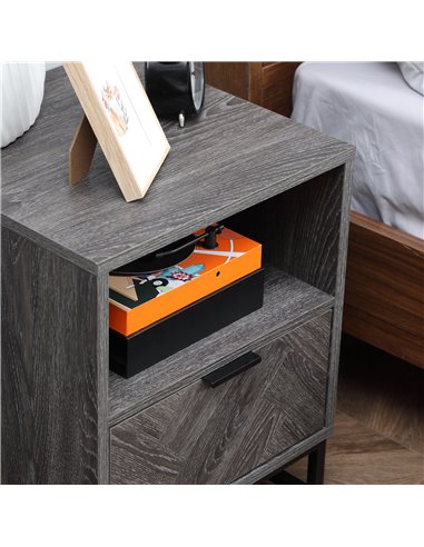 HOMCOM Bedside Cabinets: Dual Nightstands with Drawer & Shelf, Steel Legs for Living & Bedroom, Charcoal Grey 831-P070