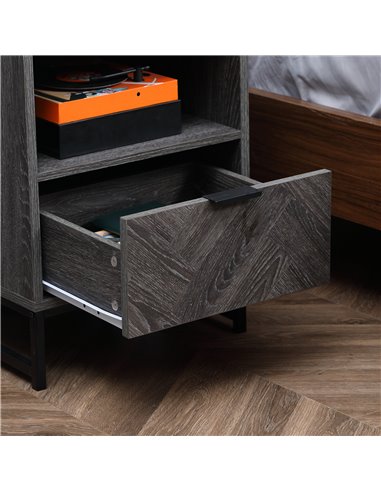 HOMCOM Bedside Cabinets: Dual Nightstands with Drawer & Shelf, Steel Legs for Living & Bedroom, Charcoal Grey 831-P070
