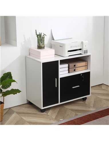 HOMCOM Filing Cabinet w/ Lockable Drawer, Mobile File Cabinet w/ 4 Wheels & Shelf, Printer Stand for Hanging A4 & Letter Sized F