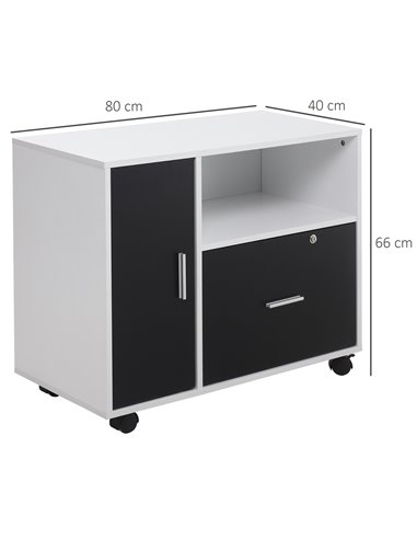 HOMCOM Filing Cabinet w/ Lockable Drawer, Mobile File Cabinet w/ 4 Wheels & Shelf, Printer Stand for Hanging A4 & Letter Sized F