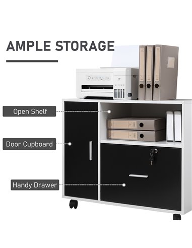 HOMCOM Filing Cabinet w/ Lockable Drawer, Mobile File Cabinet w/ 4 Wheels & Shelf, Printer Stand for Hanging A4 & Letter Sized F