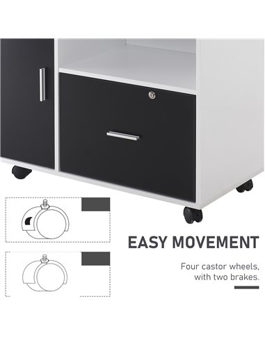HOMCOM Filing Cabinet w/ Lockable Drawer, Mobile File Cabinet w/ 4 Wheels & Shelf, Printer Stand for Hanging A4 & Letter Sized F