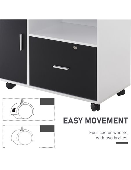 HOMCOM Filing Cabinet w/ Lockable Drawer, Mobile File Cabinet w/ 4 Wheels & Shelf, Printer Stand for Hanging A4 & Letter Sized F - pic 92744 | FastDaddyshop