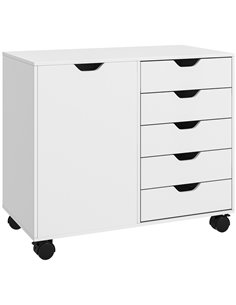 HOMCOM Mobile Filing Cabinet with 5 Drawers, Door and Adjustable Shelf, Rolling File Cabinet, Printer Table for Study 838-281V80