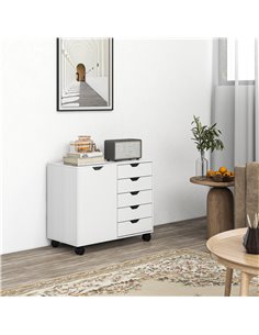 HOMCOM Mobile Filing Cabinet with 5 Drawers, Door and Adjustable Shelf, Rolling File Cabinet, Printer Table for Study 838-281V80 2