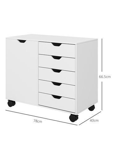 HOMCOM Mobile Filing Cabinet with 5 Drawers, Door and Adjustable Shelf, Rolling File Cabinet, Printer Table for Study 838-281V80