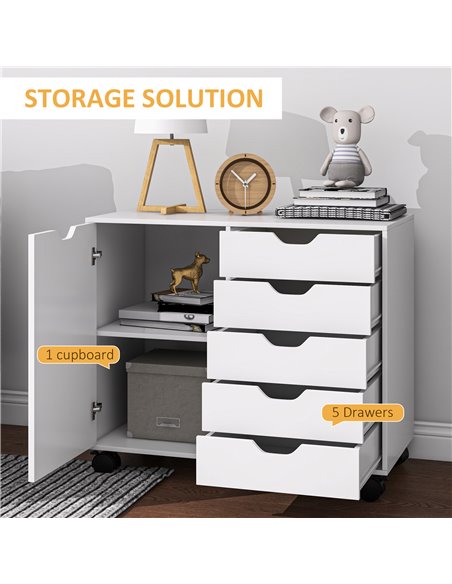HOMCOM Mobile Filing Cabinet with 5 Drawers, Door and Adjustable Shelf, Rolling File Cabinet, Printer Table for Study 838-281V80 - pic 92768 | FastDaddyshop